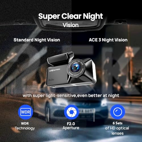 Image of NEXDIGITRON ACE 3 Dual Dashcam with in-Built GPS Logger, Native 2.5K Front & FHD Rear, Made in India, Super-Capacitor, Wide Angle Lens, G-Sensor, WiFi, Parking Mode, Upto 256GB Supported