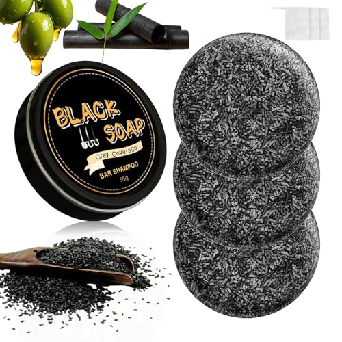 KYDA 3Pcs Gray Hair Reverse Bar Soap Black Shampoo Bar for Hair and Beard Darkening Deep Clean and Nourish the Scalp Black Soap for Gray Hair Natural Darkening Shampoo Soap