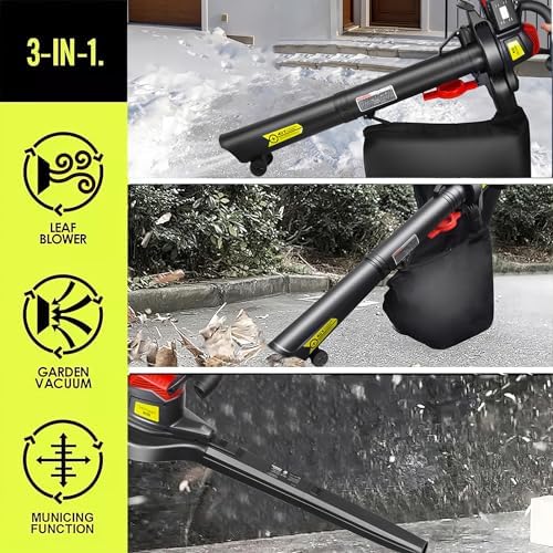 Soplador de Hojas y triturador de vacío inalámbrico de 40 V, Aspirador y sopladores de jardín, triturador de vacío de Hojas con batería de 6 velocidades con Bolsa recolectora de 40 l, 156 CFM