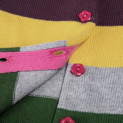 Image of BOBOYOYO Girls Cute Cardigan 100% Cotton Rainbow Kids Cardigan Sweater | Button up Striped Knit Cardigan for Children 3-14 Years
