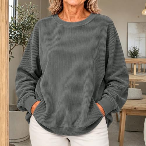 Women's Oversized Corduroy Shirts Long Sleeve Ribbed Casual Pullover Tops - image 8
