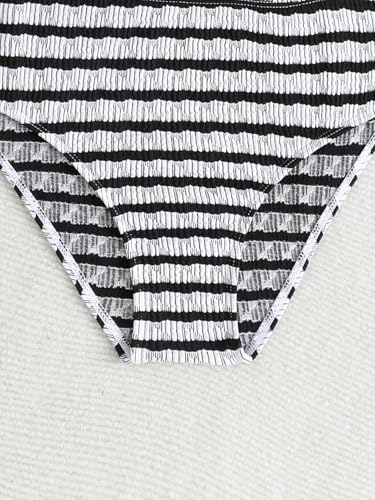 Image of SEGT Girl's 3 Piece Striped Bikini Swimwear Cute Swimsuits Bathing Suit High Waisted with Cover Up Beach Skirt