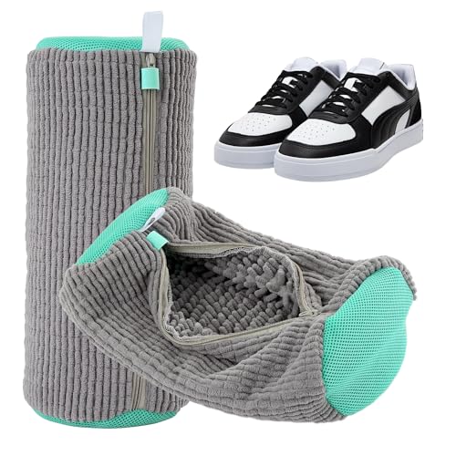 Goldeluxe 2 Pezzi Sacchetti per Lavare Scarpe in Lavatrice, Sacchetti Riutilizzabili con Cerniera, Protezione da Deformazione e Cavi, Pulizia Completa a 360° per Sneakers e Scarpe Sportive (Grigio)