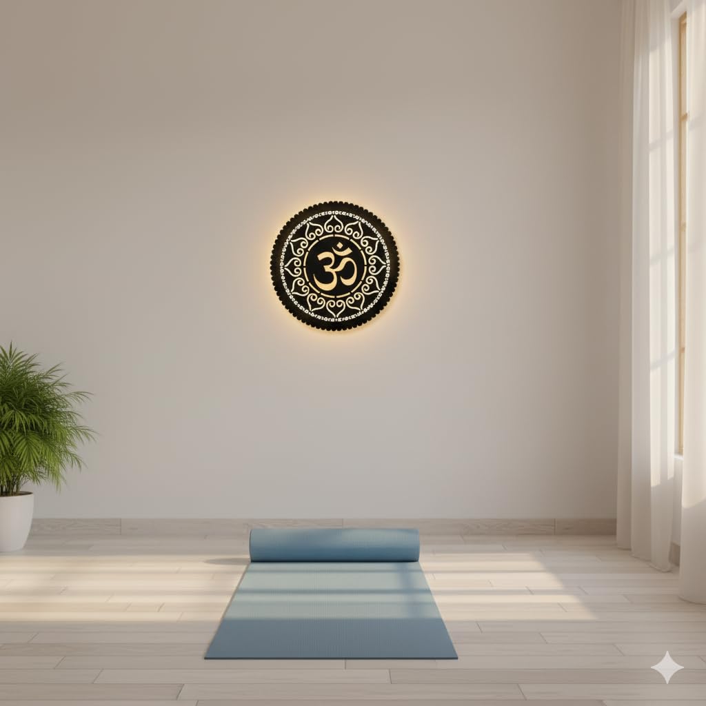 LASER ART Om Wall Backlit | Spiritual Wall Hanging Decoration | Divine Wall Decor Item for Living Room, Bedroom, Office, Temple and Meditation Room | Vastu Decorative Wall Art with LED Light 2