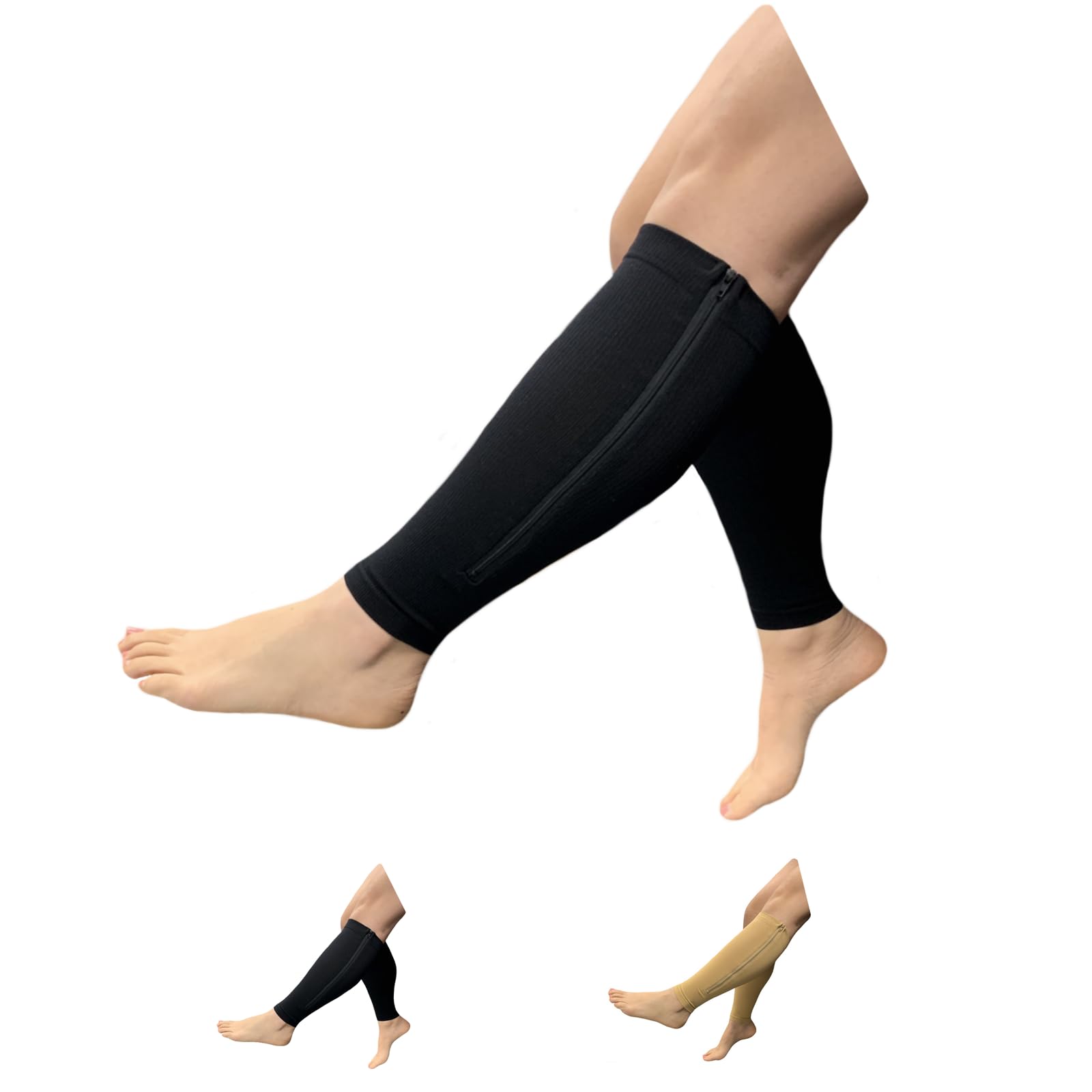 HealthyNees Seniors Care Footless 15-20 mmHg Compression Shin Calf Leg Men Women 1 Pair Zipper Sleeves (Black, 5X-Large)