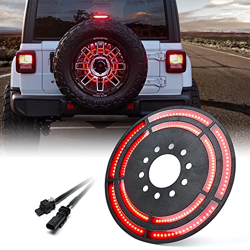 Image of 14 Inch LED Spare Tire Brake Light Compatible with 2018+ Jeep Wrangler JL | Double Ring, Super Bright, ABS Plastic Frame, IP67 Waterproof, Plug N Play