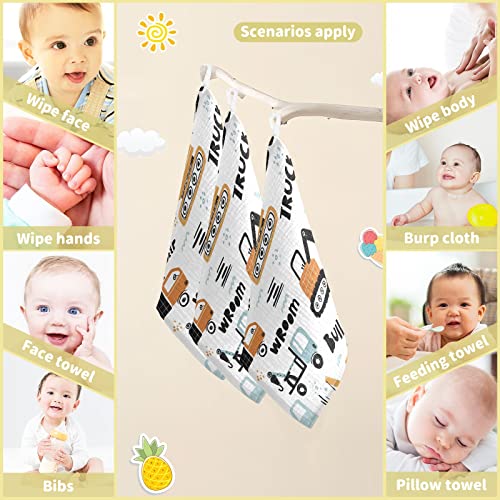 Image of vvfelixl Building Equipment Construction Transpor Baby Burp Cloths, Baby Muslin Washcloths for Boys Girls, Cotton Baby Face Towel for Newborn Infants Soft and Absorbent 11.8 X 11.8 in, 5 Pack