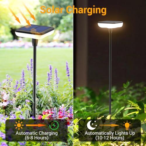 Ainostone Solar Lights Outdoor Garden Stake 4 Pack Led Garden Lights Solar Powered IP65 Waterproof 31" Tall Outside Lights 34LM Bright Up to 12H Auto On/Off for Path Pathway Walkway Patio (Warm White) - Image 3