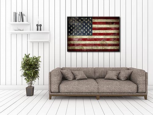 Image of Pyradecor Large Old Vintage American Flag Canvas Prints Wall Art Pictures Paintings for Living Room Office Home Decorations Modern Abstract Landscape Artwork 24 inch x 36 inch