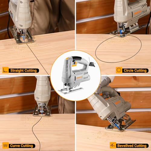 Electric Jigsaw Tool: DEKOPRO 400W Power Jig Saws Jigsaws Wood Cutter Machine, 6 Variable Speed 0-3000 SPM, ±45°Bevel Cutting Cut Blades, with 8 PCS Sawblades for Wood, Metal, Plastic 7 Electric Jigsaw Tool: DEKOPRO 400W Power Jig Saws Jigsaws Wood Cutter Machine, 6 Variable Speed 0-3000 SPM, ±45°Bevel Cutting Cut Blades, with 8 PCS Sawblades for Wood, Metal, Plastic - Image 7