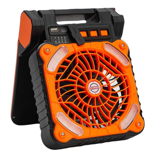 Pufei Ventilador solar para acampar con batería de 5200 mAh y luz LED: ventilador al aire libre recargable portátil, 4 velocidades, carga solar/USB, impermeable IPX4 para acampar, vehículos