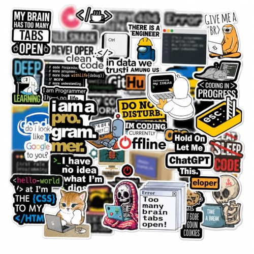 Image of Funny Tech Coding Stickers Pack | Premium Waterproof Vinyl Laptop Stickers | Programmer, Developer, Hacker & Geek Decals | Scratch Resistant for Laptop, MacBook, Water Bottle, Phone, Journal