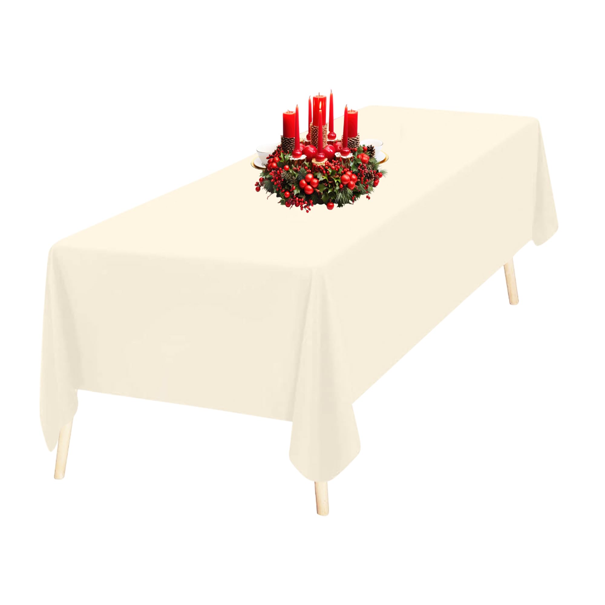 WedDecor Oblong Rectangular Tablecloth 90x132 Inch Fabric Table Cover for Dining Table Linen Kitchen Tablecloth Polyester Decorative Table Cover Table Top for Birthday Party Buffet Dinner Ivory