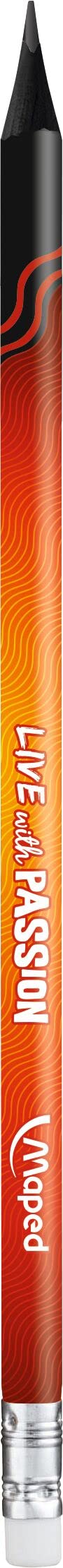 Maped – 72 Crayons Graphite Black’Peps Energy HB Embout Gomme – Crayons à Papier avec Messages Inspirants - Pot de 72 Crayons à Papier Fantaisie (Lot de 2)