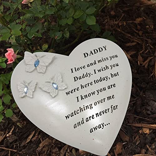 Personalised Grave Ornament/Memorial Plaque with Heart With 3 butterflies & Blue Gems, Blue,white - Image 2