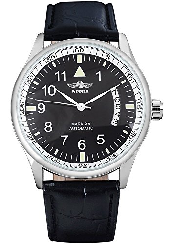 MASTOP Fashion Men's Sport Day Date Black Leather Automatic Self Winding Watch (All Black)