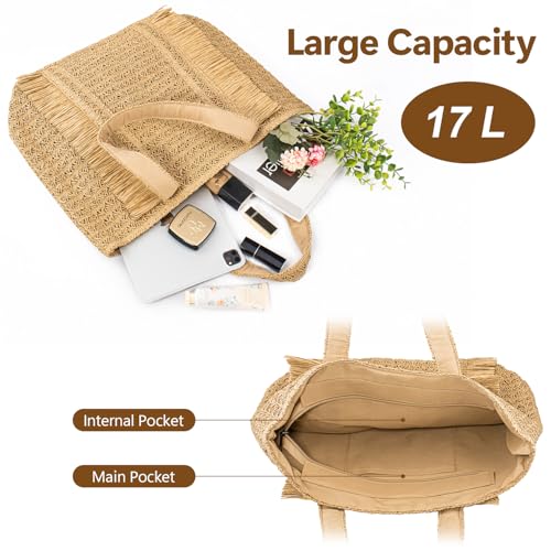 Bolso tejido de paja para mujer Tote de playa 17L miniatura 2