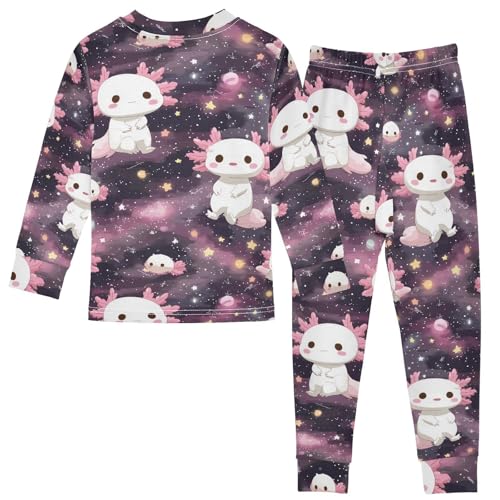 Pajama Sets Long Sleeve Cute White Axolotl on Space Soft Comfy Sleepwear 2 Piece PJS 3-8T3