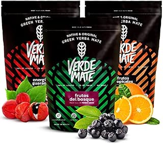 3 x 500 g Green Yerba Mate Tea with Fruit | Stimulating Verde Mate Energia 500 g | Exotic Verde Mate Frutos Tropicales | Delicate Verde Mate Frutos del Bosque | For beginners and advanced!