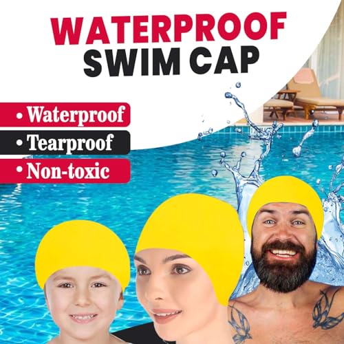 Image of GLAN Silicone Swimming Cap for Kids and Adults Waterproof Swimming Pool Cap for Women and Men (Yellow)