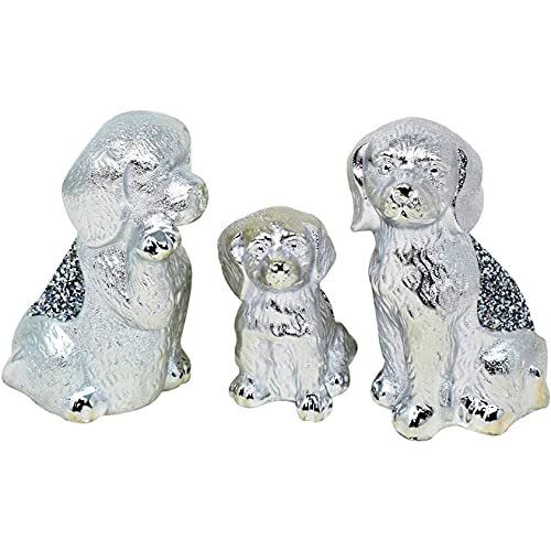 Silver Dog Family Sparkle Ornament Bling Crushed Diamond Gift | CRYSTALLIZED Dog Family |Handmade Craft | Crushed Diamond Display | Wedding Anniversary, Birthday Present, Home Decor