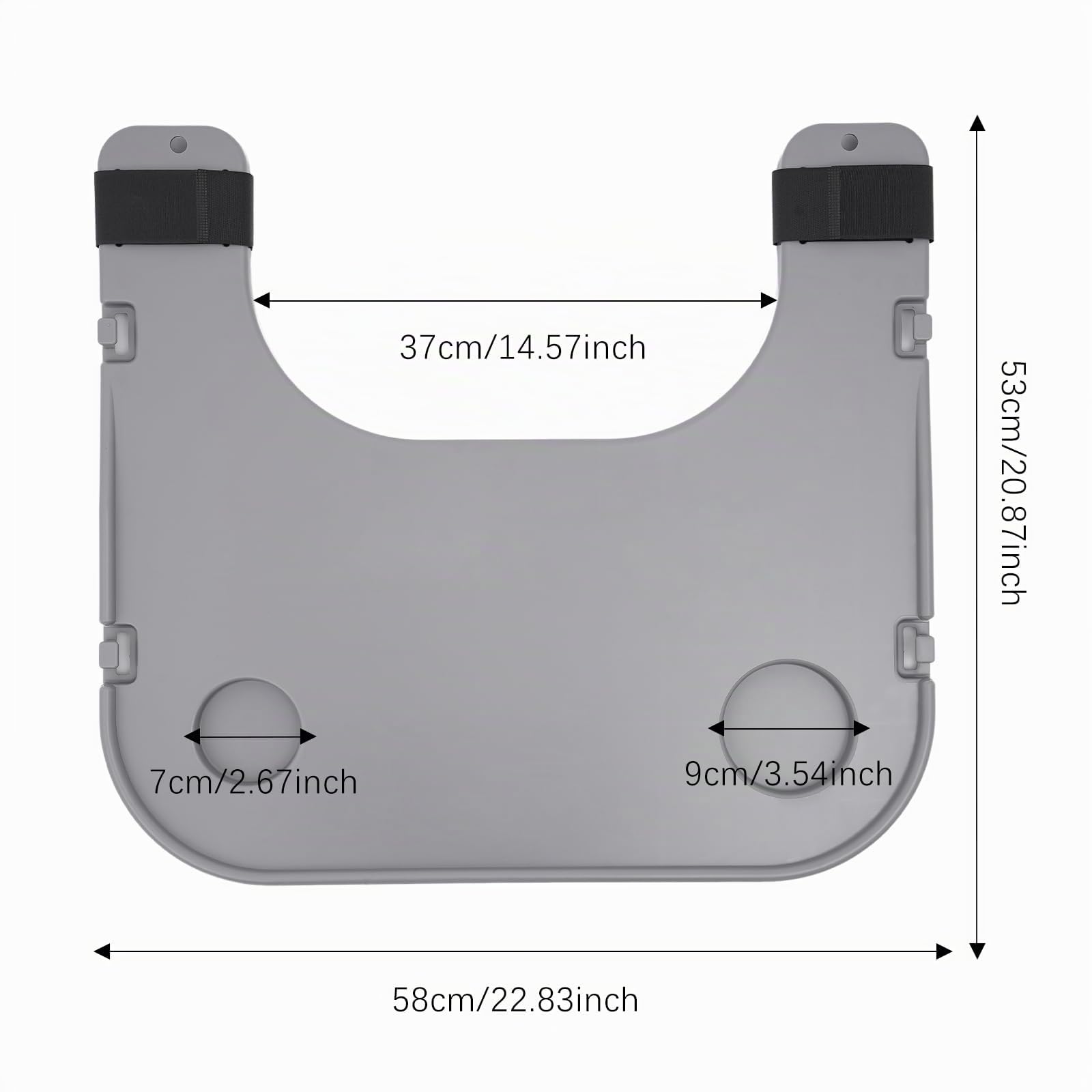 Bandeja para silla de ruedas con portavasos, bandeja de plástico ABS para silla de ruedas, extraíble, fácil de instalar, bandeja para silla de ruedas, capacidad de carga total 80 kg, 58 x 53 cm (gris)