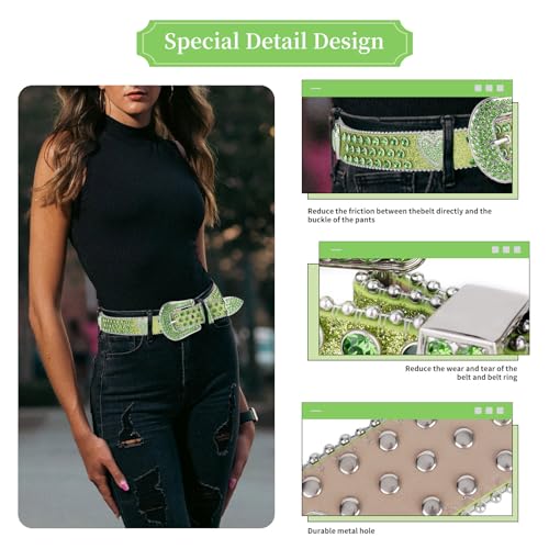 TINIDI Rhinestone Belt for Men Women Western Bling Heart Crystal Diamond Studded Leather Belts for Jean Pants3
