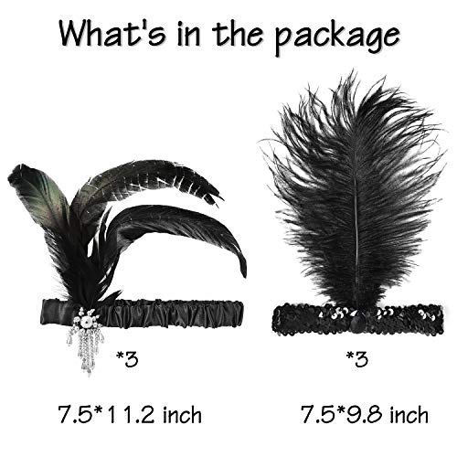 Watinc 6Pcs 1920S Flapper Headband, Costume Flapper Headpiece For Women, Black Feather Headband, Great Gatsby 1920S Hair Accessory, Roaring 20S Gatsby Costume, Vintage Headpiece For Gatsby Theme Party #TOP1