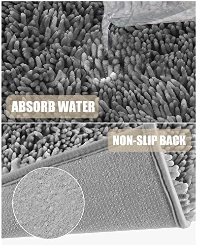 Yimobra Toilet Rugs U Shaped, Luxury Chenille Extra Thick U-Shaped Toilet Rug, Non-Slip Contour Mat For Bathroom Floor, Fluffy Soft, Absorbent Water, Machine Washable, 24.4 X 20.4 Inch, Gray #TOP3