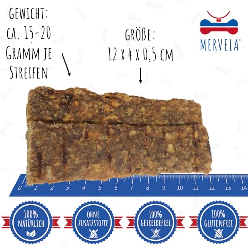 MERVELA® Lamm Fleischstreifen | 500 Gramm | Chewies | getreidefreie Hundeleckerli | Kaustreifen | hoher Fleischanteil | Kausnack für Hunde | Belohnung | Training Fleischstreifen