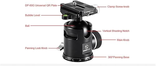 Miniatura 4 de SUNWAYFOTO Epic EB-44 - Cabezal de bola de trípode de 1.732 in y placa QR compatible con Arca Sunway