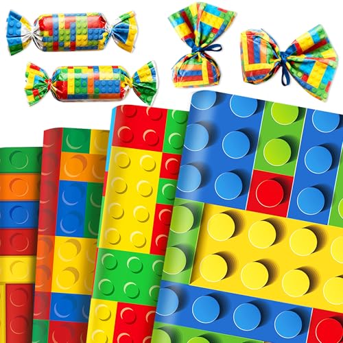 12 Blatt Bausteine Party Geschenktüten Seidenpapier Geschenkpapier für Bausteine Babyparty DIY Bastelarbeiten Geburtstagsdekoration