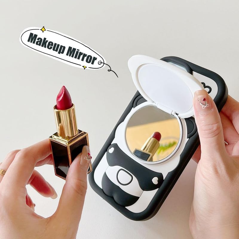 Image of COVERLY 3D Panda Mirror Cartoon Stand Case,Premium Silicone Full Protective Case Cute Bear Love with Phone Holder Cool Makeup Mirror Kawaii Aesthetic Cover for Apple iPhone 15 Pro Max
