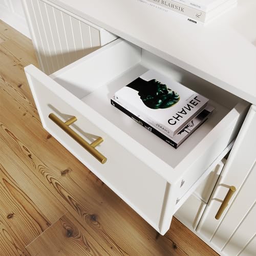 Nasery Sideboard Cabinet for Living Room, Chest of Drawers with with 2 doors and 3 drawers, Adjustable shelf,Organiser Unit for Bedroom,Living Room, White, 40D x 120W x 75H CM - Image 5