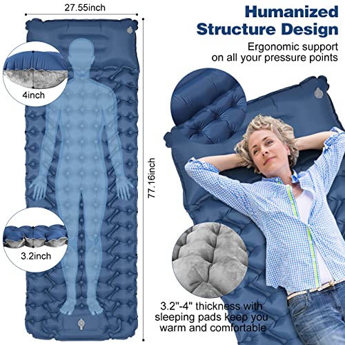 Fostoy Sleeping Pad For Camping, Self Inflating Sleeping Pad With 8 R-Value, Double Side Comfort Plus Camping Mat For 4-Season, Compact & Lightweight Camping Sleeping Mat With Pillow Built-In Pump #TOP4