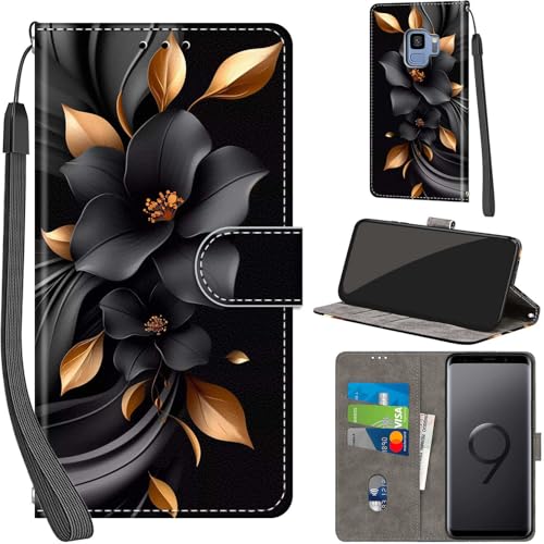 Handyhülle für Samsung Galaxy S9 Hüllen Premium Leder Case Klappbar Wallet Magnet Kartenfach Standfunktion Schutzhülle kompatibel mit Samsung S9 Cover Blumen