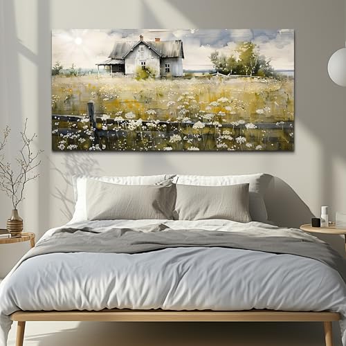 FUHAIHUA Large Modern Wall Decor For Living Room Canvas Wall Art For Office Bedroom Wall Decorations Art Watercolor Paintings Rural Landscape Pictures Mural Artwork Farmhouse Home Decor 24x48 In