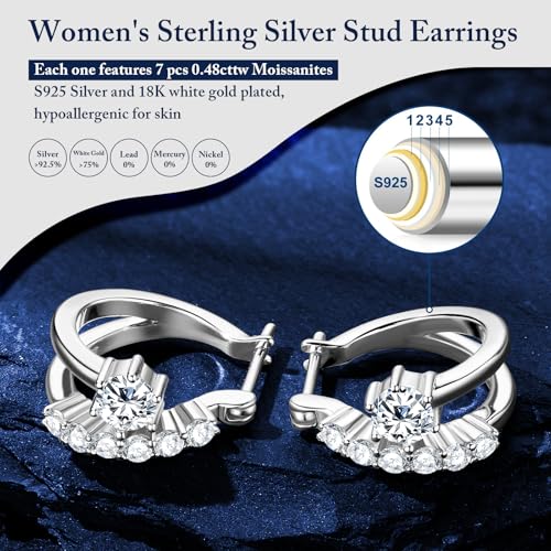 WOAINI Small Hoop Earrings in Sterling Silver with Moissanite Stones, Hypoallergenic Elegant Moissanite Huggie Hoops Dainty Earrings for Women, Diamond-Alternative Jewelry Gifts3