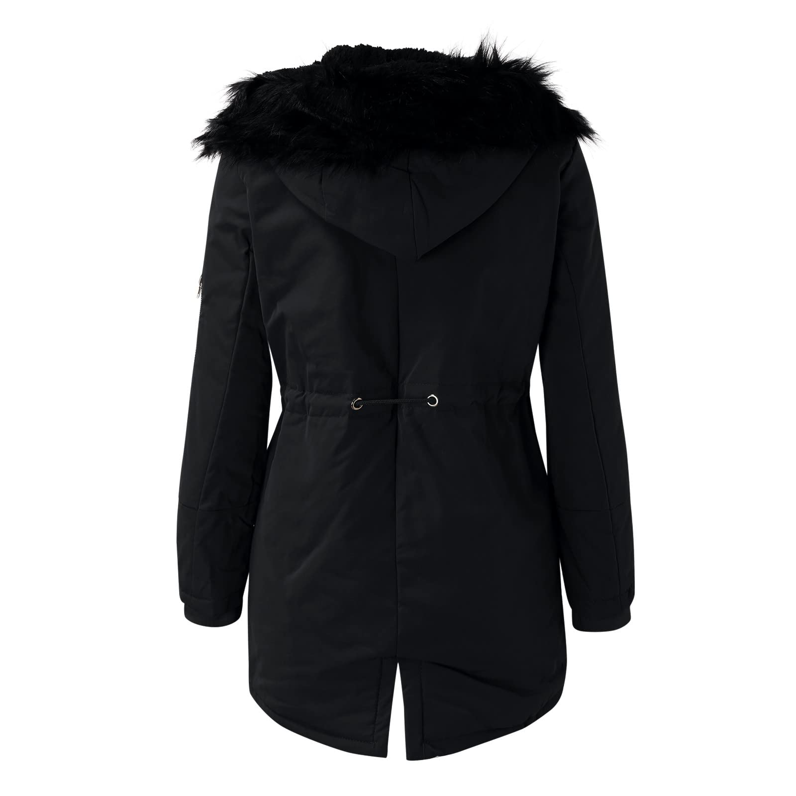 Manteau d'hiver épais pour femme avec fourrure - Couleur unie - Parka d'hiver avec capuche - Coupe-vent avec poches - Longueur moyenne - Veste d'hiver douce - Coupe-vent