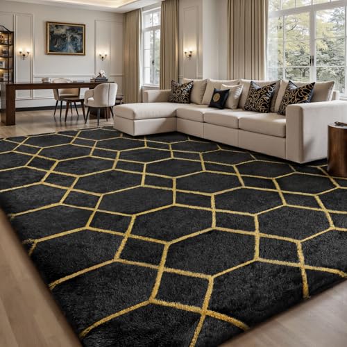 Sour Lemon High Pile Rug, Grey Carpet, Living Room, 200 x 300 cm, Washable, Non-Slip, Extra Large Rugs, Bedroom Fluffy Modern Rugs, Mat Rugs for Bedroom, Children's Room