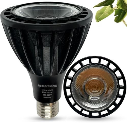 grow light led bulb par30 18w 4000k daylight white e2726 base indoor led grow lights for plants seeds and greens balanced light spectrum 25000 hours lifespan 1 pack black