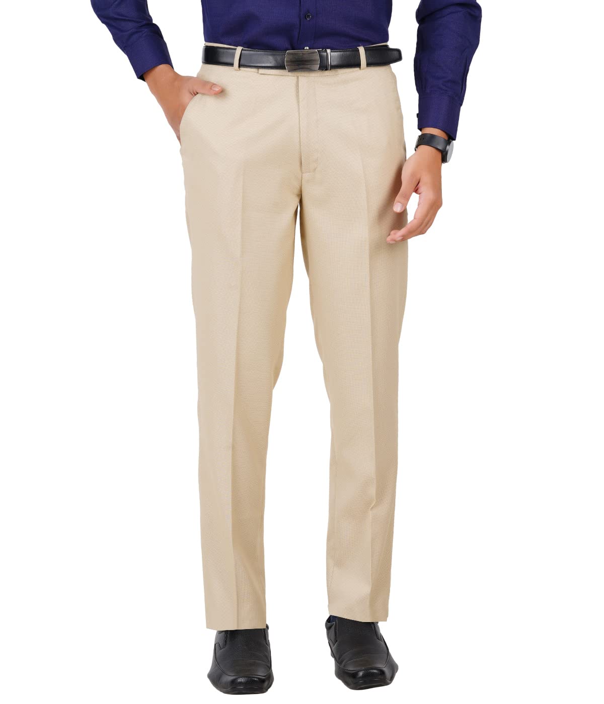 McHenry Men's Wrinkle Free Stretchable Self Design Formal Regular Fit Trousers