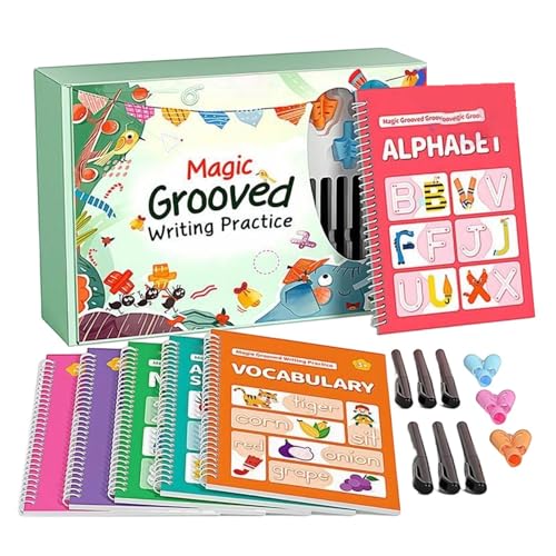 手書きワークブック - 溝付き模写帳,ペングリップ付き子供の手書き練習ワークブック | 幼稚園向けなぞり書き幼児男の子女の子子供