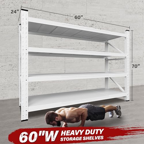 Image of SISESOL 5000LBS Heavy Duty Garage Shelving Units,60 inch Wide & Deep Storage Shelves,White Metal Garage Shelves,Large Storage Rack,Steel Shelf,Industrial Shelving for Shop,Warehouse,60 inch W x 24 inch D x 70 inch H
