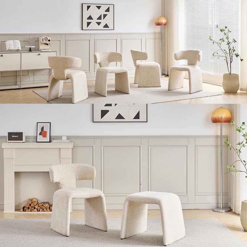 Juego de 4 Sillas de Comedor Modernas, (Beige-MB997) | Respaldo Ergonómico, Tapizados en Tela de Lino, Antirrayaduras y Fácil Limpieza, Para Salón, Cocina, Oficina y Cafetería