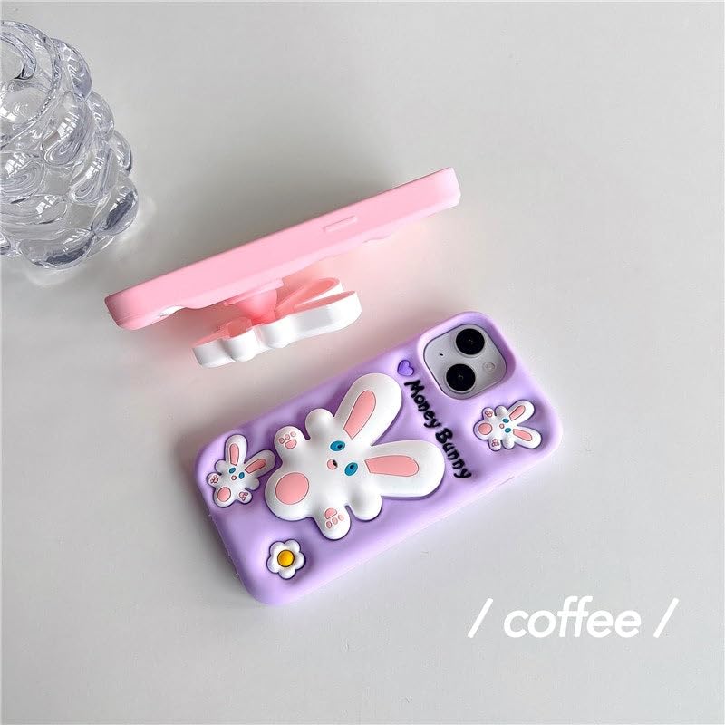 Image of COVERLY for iPhone 12 Pro 3D Money Bunny Rabbit Pop Case,Premium Silicone Cartoon Pastel Pink Color with Phone Holder Cool Full Protective Cute Kawaii Aesthetic Cover for Apple iPhone 12 Pro