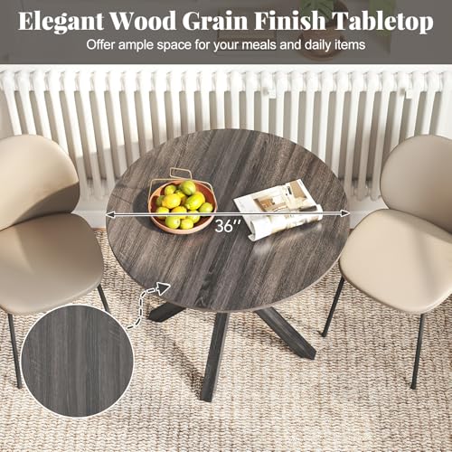 Image of Giantex 36 inch Round Dining Table for 4, Farmhouse Kitchen Table with Rubber Wood Legs, Adjustable Foot Pads, Dining Room Tables for Dinette, Small Space, Dinner, Living Room, Restaurant