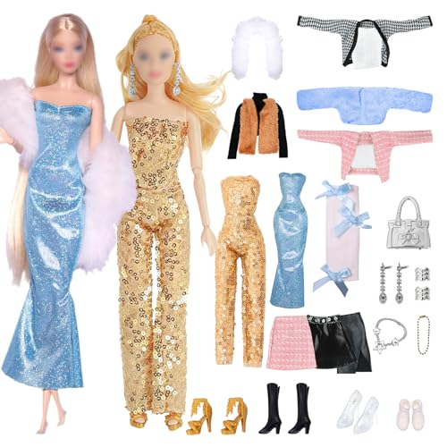 23 Pièces Vêtements Et Accessoires pour Poupée avec Tenues, Pièces à Paillettes Jupes Chaussures Et Accessoires, pour Poupées de 11,5 Pouces