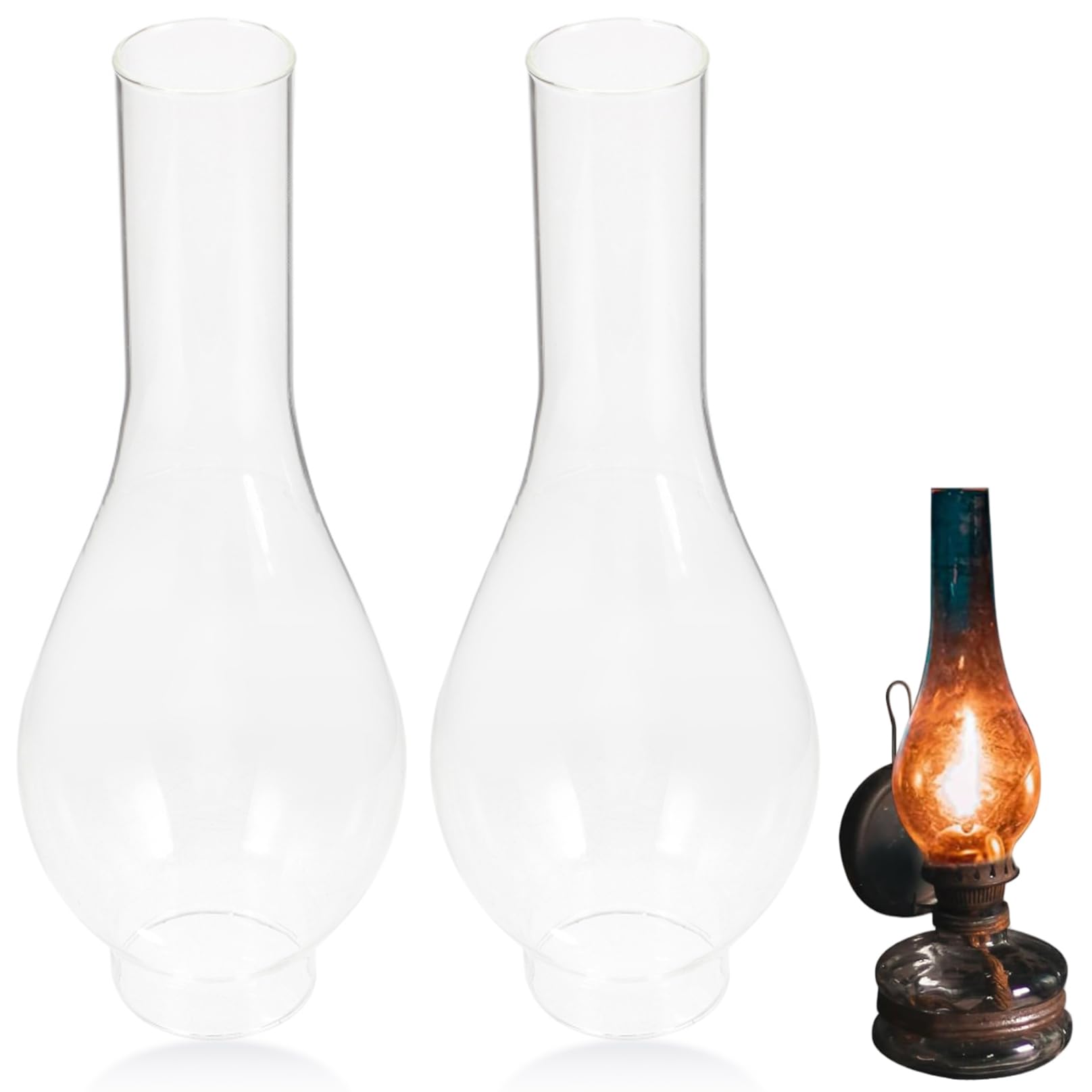 Hbbgdiy Transparent Oil Lamp Chimney 2Pcs Vintage Clear Glass Oil Burner Globe Windproof Heat Resistant Lamp Shade Replacement, Portable Hurricane Candle Holder For Indoor Outdoor Use