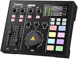 Audio Interface with DJ Mixer and Sound Card, Maonocaster Portable ALL-IN-ONE Podcast Production Studio with XLR Condenser Microphone for Guitar, Live Streaming, PC, Recording, and Gaming (AM100 K0)